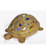 Vintage Hand Carved Wooden Turtle W/ Colored Glass Decor Figure Statue - $719.37 MXN