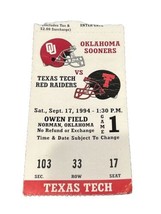 1994 Oklahoma Sooners vs Texas Tech Red Raiders Football Ticket Stub Owen Field - $15.00