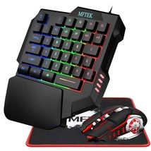 One Hand Gaming Keyboard And Mouse Combo, Rgb Rainbow Backlit One-Handed Mechani - £38.59 GBP
