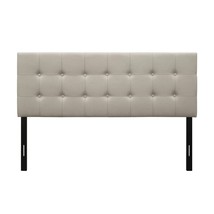 Queen Button-Tufted Headboard in Light Grey Beige Taupe Upholstered Fabric - £147.35 GBP