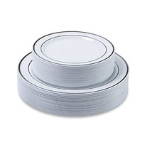 Cutlery Kingdom Disposable Plastic Plates | Real China Design Silver Trim | Prem - £57.31 GBP