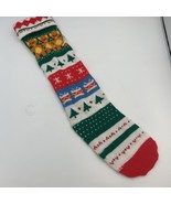 Vintage Christmas Stocking Knit Bear Drum Tree Snowflake Red Green White... - $14.95