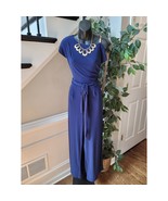 R and M Richards Jumpsuit Women Size 6 Blue One Shoulder Tie Waist Wide Leg - $41.55 CAD