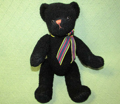 15&quot; Dept 56 Teddy Bear Black Curly Jointed Plush Stuffed Animal Striped Tibbon - £12.35 GBP