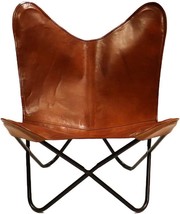 Genuine Tan Leather Butterfly Chair, Tan Color, Brown Vintage Leather Arm - £156.96 GBP