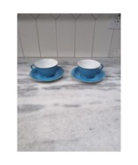 Noritake Gold Rim Blue Teacup &amp; Saucer Set, Art Deco Hand Painted, Set o... - $24.44 CAD