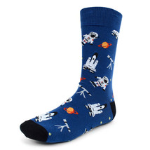 Parquet Men&#39;s Crew Novelty Socks Astronaut Space Shoe Size 6-12.5 Blue Color - $11.60