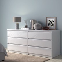 Large Wide White High Gloss Chest Of 6 Drawers Bedroom Storage Furniture Cabinet - £353.62 GBP