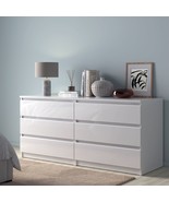 Large Wide White High Gloss Chest Of 6 Drawers Bedroom Storage Furniture... - £355.48 GBP