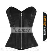Overbust Bustier Full Steel Boned Victorian Gothic Black Real Leather Zi... - $1,385.02 MXN