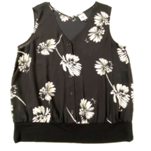 cabi Sleeveless Blouse Womens size Small V Neck Banded Hem Black White Floral - £17.56 GBP