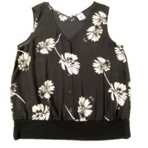 cabi Sleeveless Blouse Womens size Small V Neck Banded Hem Black White Floral - £16.79 GBP