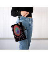 Original Abstract Art Sun Painting on Vegan Leather Wristlet Clutch Bag Purse - $60.00