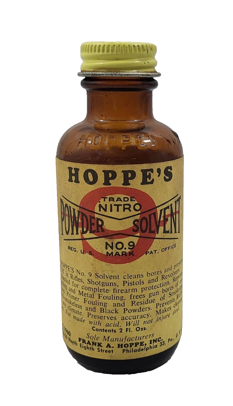 Primary image for Vintage 1960 Hoppe’s Nitro Powder Solvent No.9 Amber Bottle