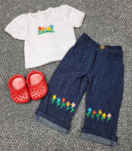 Doll Outfit Denim Pants Flower Embroidery Garden Shoes Spring 3PC Casual... - £17.06 GBP