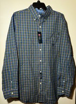 Chaps Mens Large blue/green  Plaid Button Down Long Sleeve Easy Care Shirt - £15.89 GBP