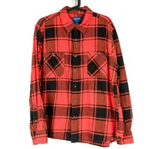 Arizona Jean Co Fleece Shirt XL Mens Plaid Button Up Long Sleeve Red Black - £15.45 GBP