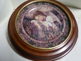 Bradford Exc. &quot;SERENITY&quot; 1993 Gardens of Innocence Angel Plate w/ Wooden... - $59.40