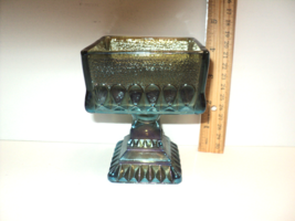 Candy Bowl Jeannette Carnival Glass Blue NO LID 4 1/4&quot; H x 3 1/4&quot; W Vintage - £9.56 GBP