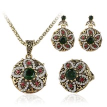 Hot Turkey Jewelry Fashion Vintage Look Flower Crystal Necklace Earrings Ring Se - £11.07 GBP