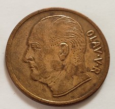 1962 Norway 5 Ore Bronze World Coin Ola-V Moose Norge 2-1/2cm - $4.95