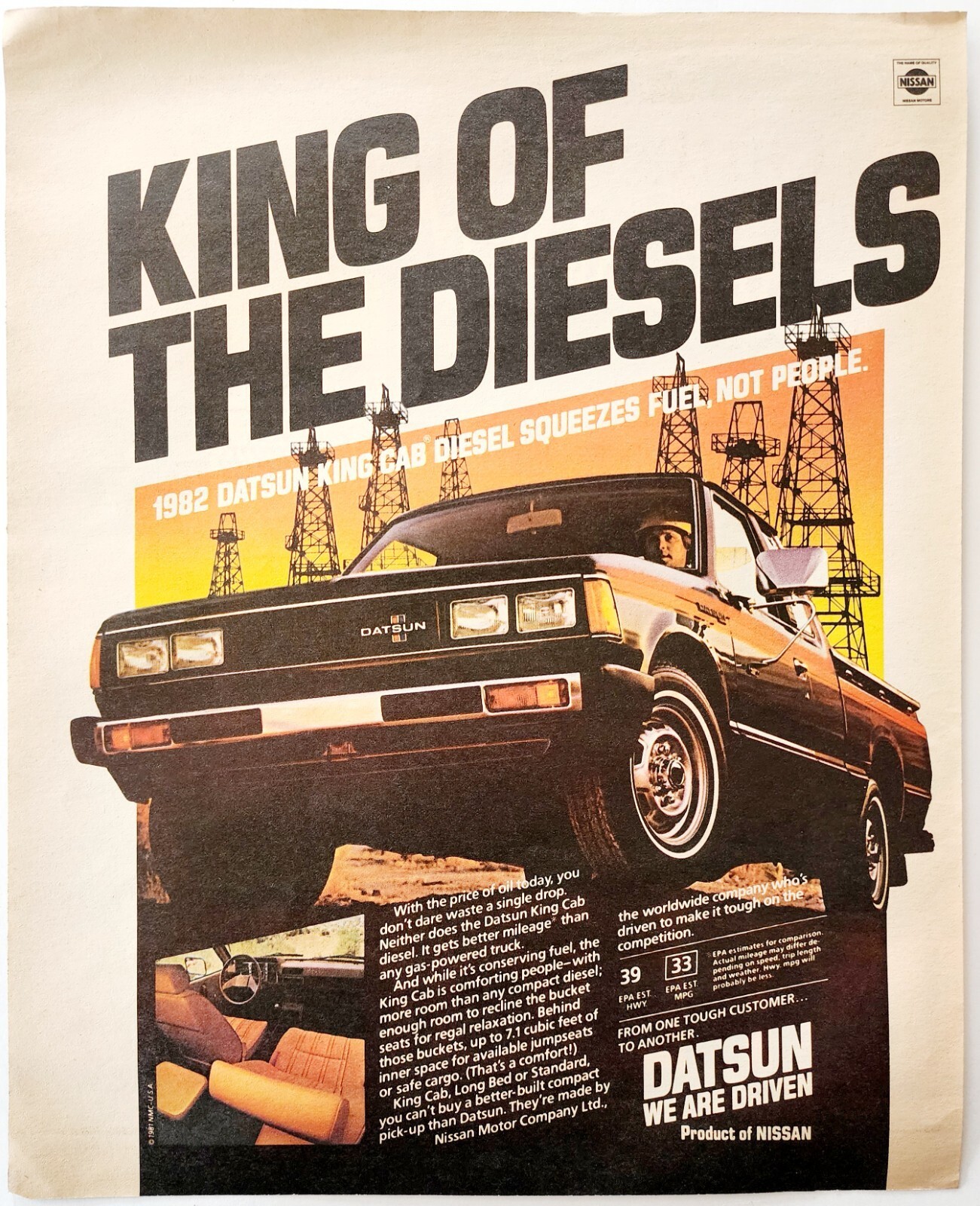1982 Datsun King Cab Diesel Truck Advertisement Automobilia Vintage DWJJ13 Item image 2