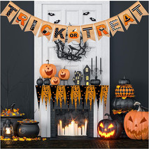 Halloween Banner Burlap For Fireplace Decor Happy Trick Or Treat Hanging - £12.82 GBP