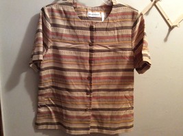 Alfred Dunner S/S Jacket Blouse Top Brown Stripe Button Front Size 12 - $8.20 CAD