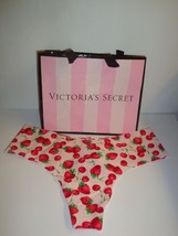 New Victoria&#39;s Secret NO-SHOW Thong Panty Pink W/ Strawberries &amp; Cherries Sz S - £10.88 GBP