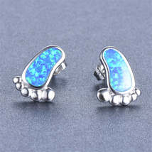 Blue Opal &amp; Silver-Plated Footprint Stud Earrings - £14.89 GBP
