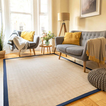 Navy Border Jute Rug  5x10, 8x10, 9x6, 9x12,4x6 jute rug woven home décor - £65.81 GBP+