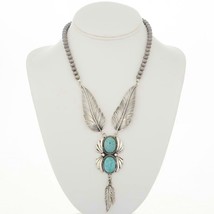 Native Navajo Sterling Silver Feathers Turquoise Y Necklace Arizona Kingman - £312.69 GBP