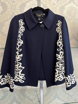 ST. JOHN CAVIAR Navy &amp; Ivory Knit Top Button Front Blazer/Jacket Sz 4 $1290 - £312.14 GBP