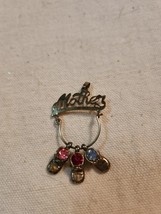 Vintage Mother Baby Boot Charms Brooch Pendant Faux Rhinestones - $47.76 CAD