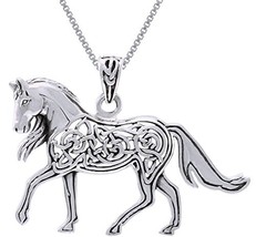 Jewelry Trends Large Celtic Knot Horse Equestrian Sterling Silver Pendant Neckla - £42.47 GBP