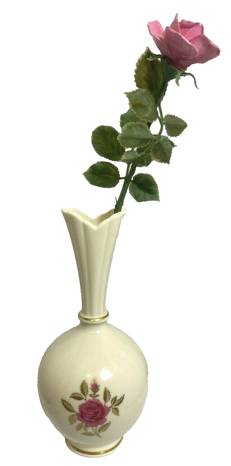 Lenox Hand Decorated Bud Vase with Ceramic Rose 24K Gold Trim - $14.24