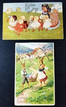 Two 1910 Easter Postcards Anthropomorphic Rabbits &amp; Chicks Embossed Germany - £11.17 GBP