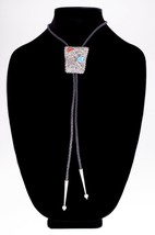Sterling Silver Signed FS Bolo Tie with Coral and Turquoise Accents - £178.79 GBP