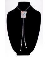 Sterling Silver Signed FS Bolo Tie with Coral and Turquoise Accents - £179.82 GBP