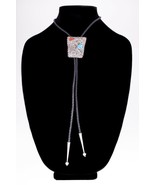Sterling Silver Signed FS Bolo Tie with Coral and Turquoise Accents - €214,92 EUR