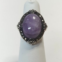 925 Sterling Silver 18mm x 14mm Oval Amethyst 20 Marcasite Ring 6.4 g Si... - £69.82 GBP