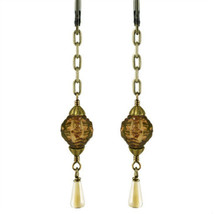 Queen Mab NoMonet Earrings Gold Brown Diamond Shape Glass Drop Hand Crafted USA - £27.77 GBP