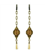 Queen Mab NoMonet Earrings Gold Brown Diamond Shape Glass Drop Hand Craf... - $47.37 CAD