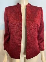 Kasper Red and Black Print 3/4 Sleeve Lined Open High Collar Jacket Size 10 - €30,11 EUR