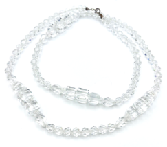 Vintage Art Deco Sparkling Clear Crystal 37&quot; Long Necklace Sterling Silver Clasp - £78.34 GBP