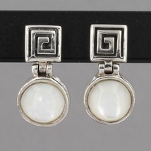 Vintage Silpada Sterling Silver Greek Key Mother of Pearl Drop Earrings ... - $34.95