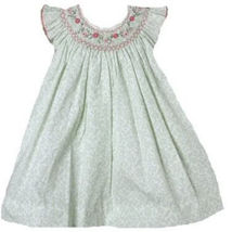 Posh Sweet Beautiful Angel Sleeve Green Floral Petit Ami Gold Girl Smocked Dress - £53.71 GBP