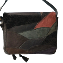 Vintage Small Patchwork  Suede Leather Purse Handbag Multicolor - £18.25 GBP