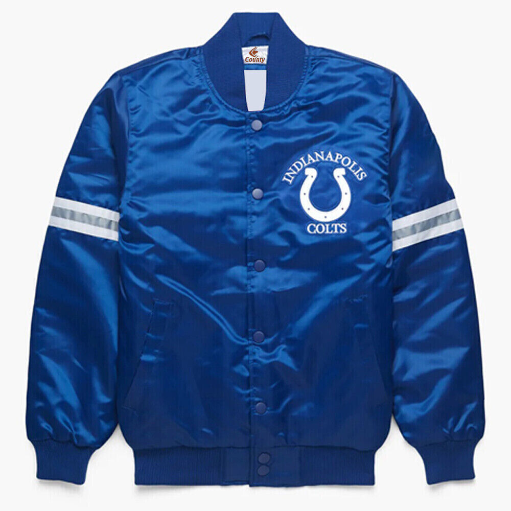 NFL Indianapolis Colts Blue Satin Bomber Letterman Baseball Varsity Jacket