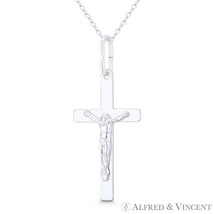 Jesus &amp; Latin Crucifix Flat Cross Solid Italy 925 Sterling Silver Chunky Pendant - £14.56 GBP+